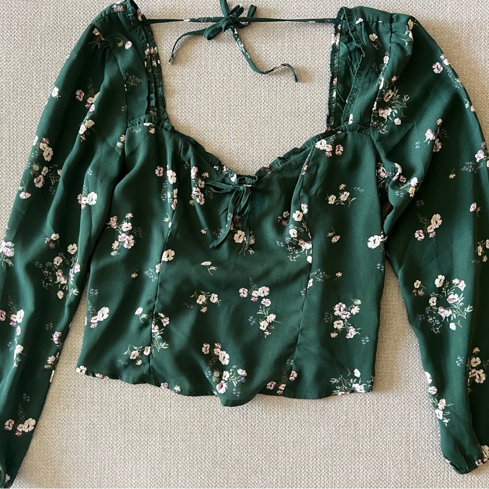 Abercrombie & Fitch Dark Green Floral Blouse